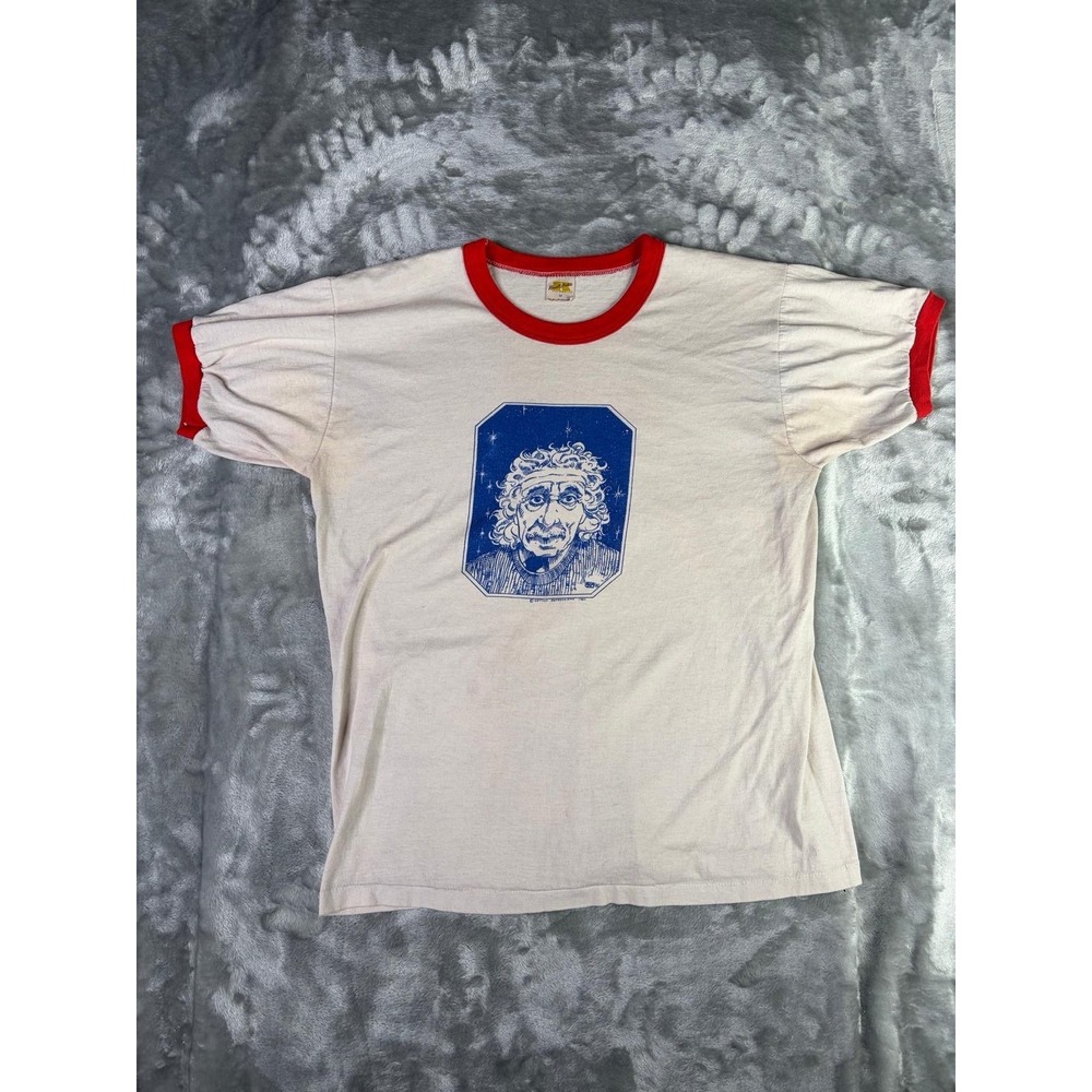 Vintage 80s Albert Einstein Science Ringer Tee Shirt 1982 Cartoon Art Size M
